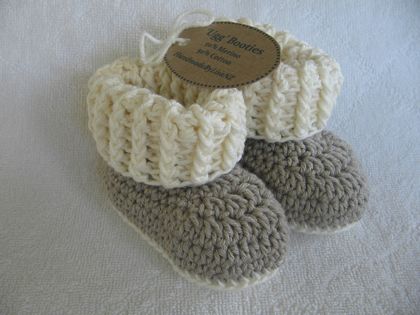 Crochet 'Ugg' Booties, merino/cotton, beige