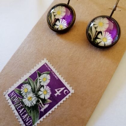Mountain Daisy postage stamp earrings 