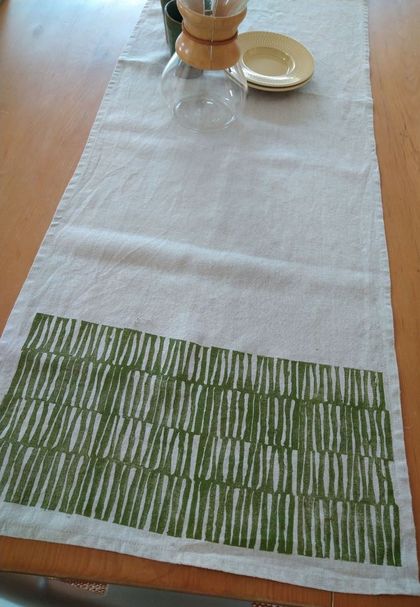 Block printed table runner - Green stripe