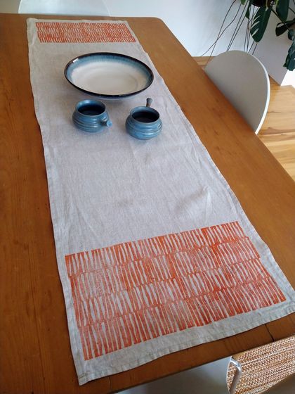 Block printed table runner - Orange stripe