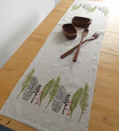 Block printed table runner - Native leaves