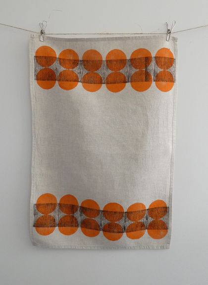 Block printed tea towel - Circles and squares