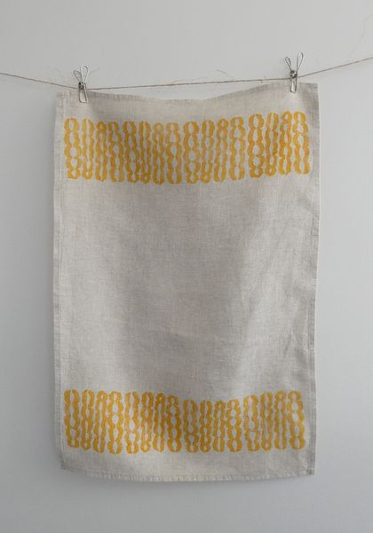 Block printed tea towel - Kowhai seeds