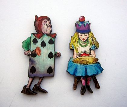 Alice in Wonderland - woodcut magnet duo - last one