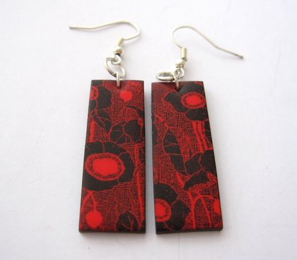 black and red poppy earrings