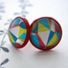 sale - Triangles - glass dome earrings in red stud base.