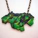 Emerald green crystal woodcut necklace