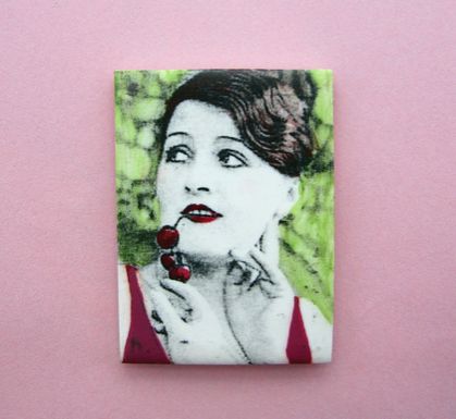 sale - Vintage beauty with cherries magnet