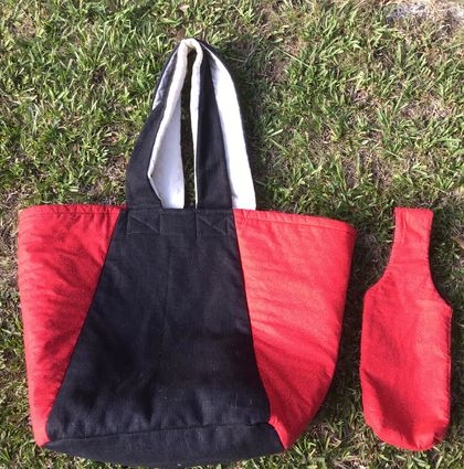 Tote bag and matching wine bottle carrier