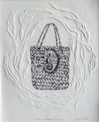 John's Seahorse Treasure - Original Drypoint and Hand Embossed Print