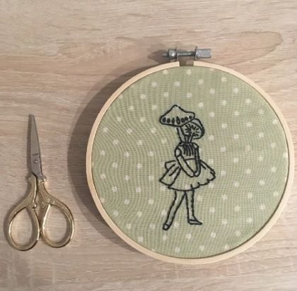 Hand Embroidered Mushroom Head Girl