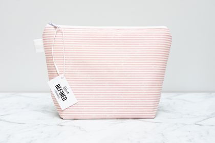 Blush Pink Striped Makeup Bag