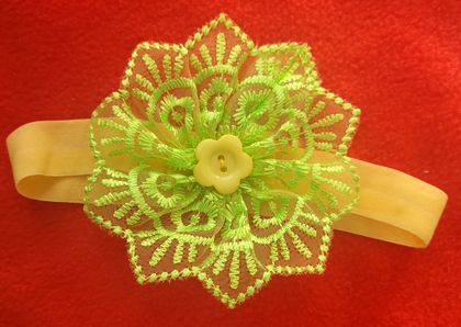 Yellow Headband with Green Lace Flower