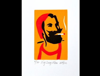 Zig Zag Man - Lino Print 3 colour small Lino print - Limited edition