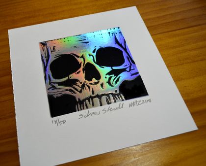 Holographic Silver Foil Skull Print