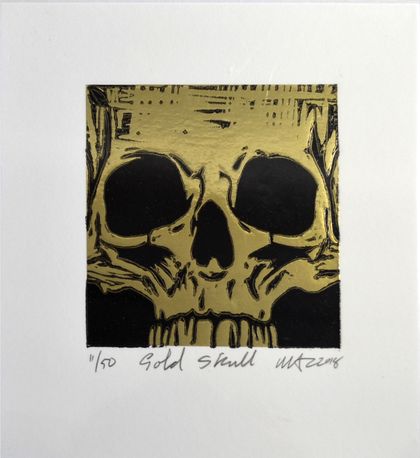Gold Foil Skull Lino Print