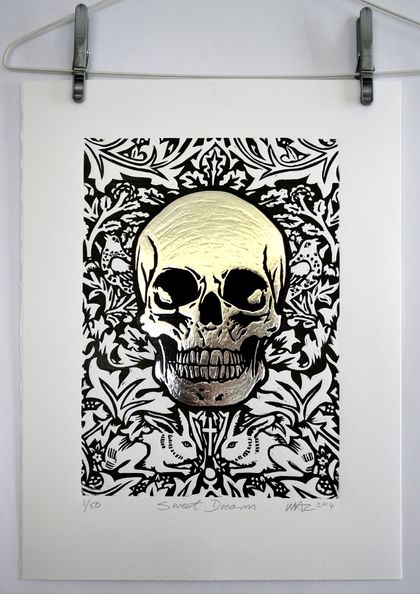 Sweet Dreams - large Silver Foil Skull Print