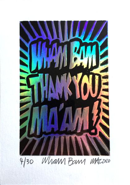 Wham Bam - Holographic Silver Foil Lino Print