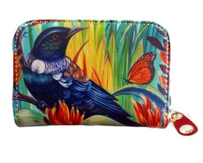 Leather Card Holder- NZ Tui and Monarch Butterfly