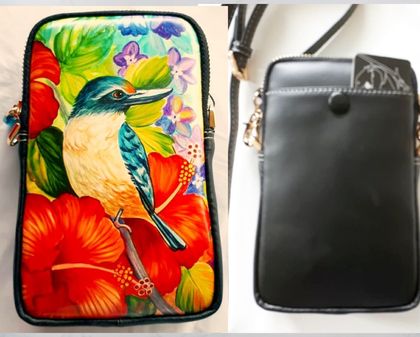 Leather Cell Phone Bag with Adjustable Strap, NZ Kingfisher