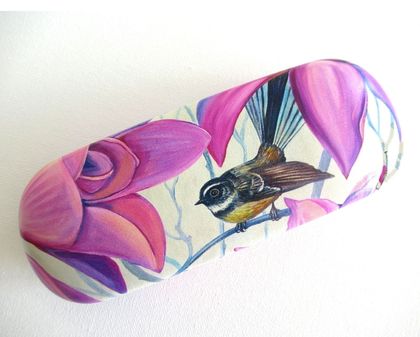 Glasses Case with matching Lens Cloth Fantail and Pink Magnolia