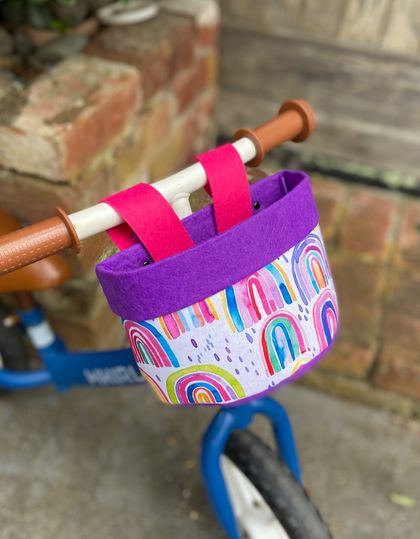 Bike & Scooter HandleBar Basket | Clip on | Rainbows + Purple 