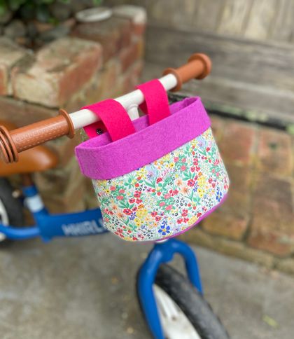  Bike & Scooter HandleBar Basket | Clip on | Floral + Pink