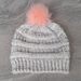 Adult size hand knit beanie w/ faux fur pompom & vegan yarn