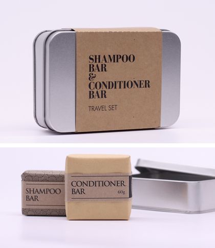 Travel set, conditioner and shampoo bar