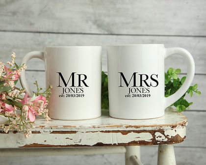 Custom Personalised Matching Wedding Mugs-Jones Design