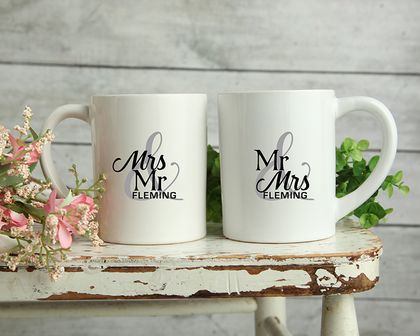 Custom Personalised Matching Wedding Mugs-Fleming Design