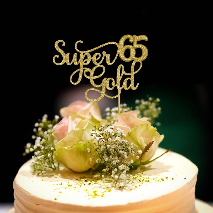 Super Gold 65th Birthday Cake Topper Felt
