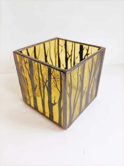 Stained Glass Candle Holder - Yellow Trees