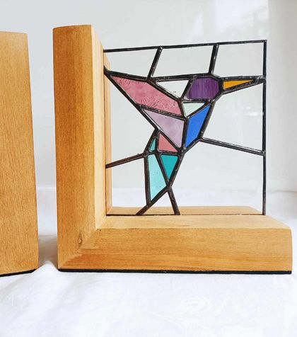 Stained Glass Hummingbird Bookends