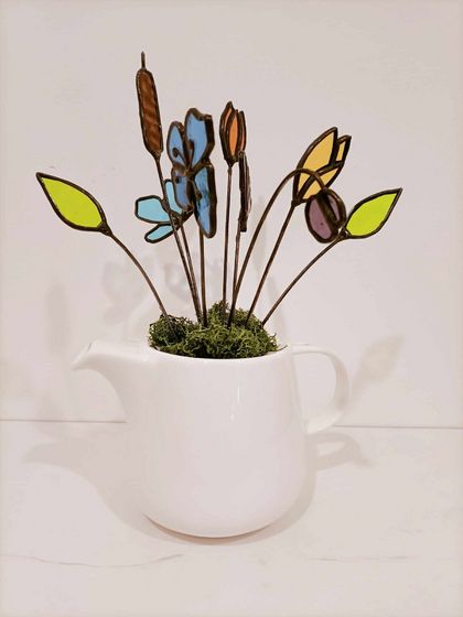 Stained Glass Teapot Bouquet of Flowers