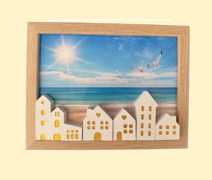 3D Seaside Scene with Tiny Houses