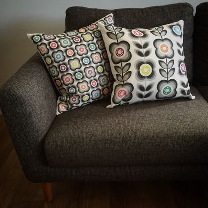 Modern Floral Cushion features our modern graphic floral print with bright pops of colour