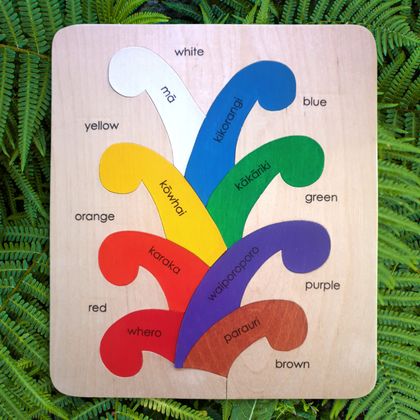 Coloured Koru Māori/English 8pc Wooden Puzzle