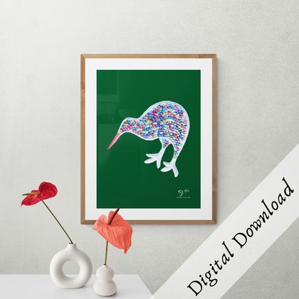 ★ Colorful Kiwi (Forest Green Background) ★Wall Art as a DIGITAL FILE