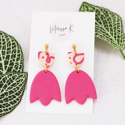 Squiggles 'Tulip' Statement Earrings - Solid Pink