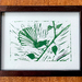 Green Piwakawaka linoleum print