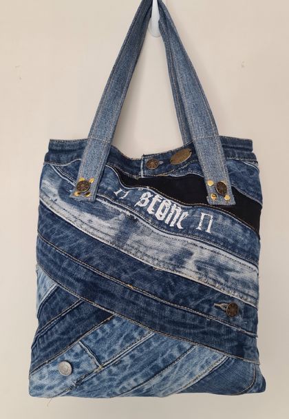 Up-Cycled Denim Bag, made from Jeans Waisbands.