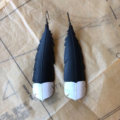 Huia feather earrings, up-cycled