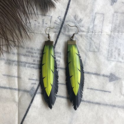 Feather earrings, lemon, up-cycled