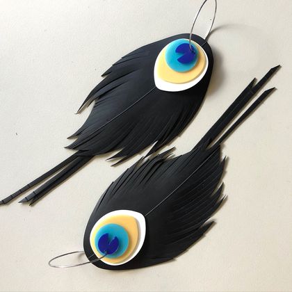 Peacock feather earrings, up-cycled