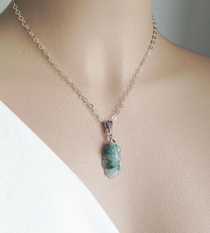 Jade Goldfish: Burmese jade pendant on sterling silver chain 