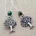 Mighty Tree earrings in silver with sparkly Czech glass in 'green iris' on silver-plated ear-wires
