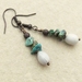 Leaf Litter earrings: Job's Tears and turquoise chips with antiqued-copper coloured hooks