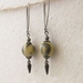 Wildcat earrings: tiger-patterned lucite beads with antiqued brass metals on long ear-wires 