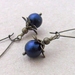 Bursting Bud earrings in peacock blue: floral earrings with Swarovski pearls on long ear-wires — last pair!